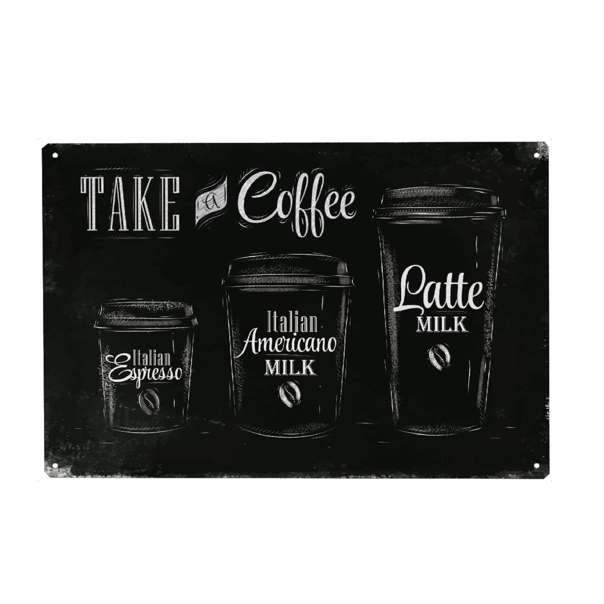 Metall Poster "Set coffee drinking cup" artboxONE - Essen & Trinken,Schwarzweiß