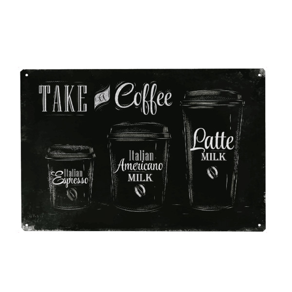 Metall Poster "Set coffee drinking cup" artboxONE - Essen & Trinken,Schwarzweiß