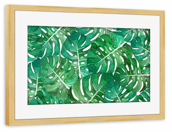 Poster mit Rahmen kiefer "Monstera leaves watercolor n.1" artboxONE - Natur,Floral,Fashion