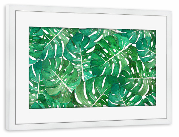Poster mit Rahmen weiß "Monstera leaves watercolor n.1" artboxONE - Natur,Floral,Fashion