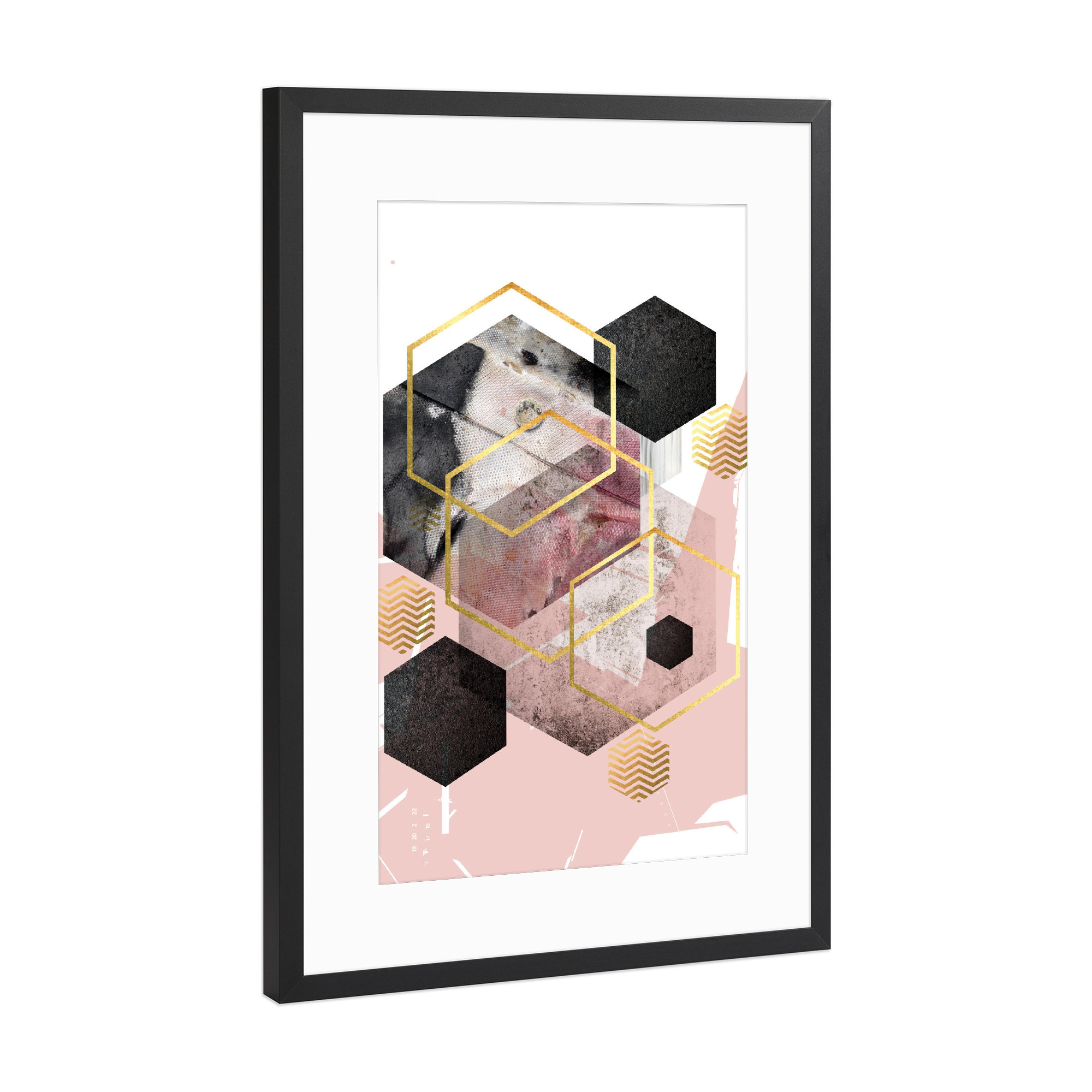 Poster mit Rahmen Schwarz (Metallic) "Abstract Hexagonal Geo" artboxONE - Abstrakt,Geometrie - Geometric,Abstract,Hexagonal,Rose,Gold