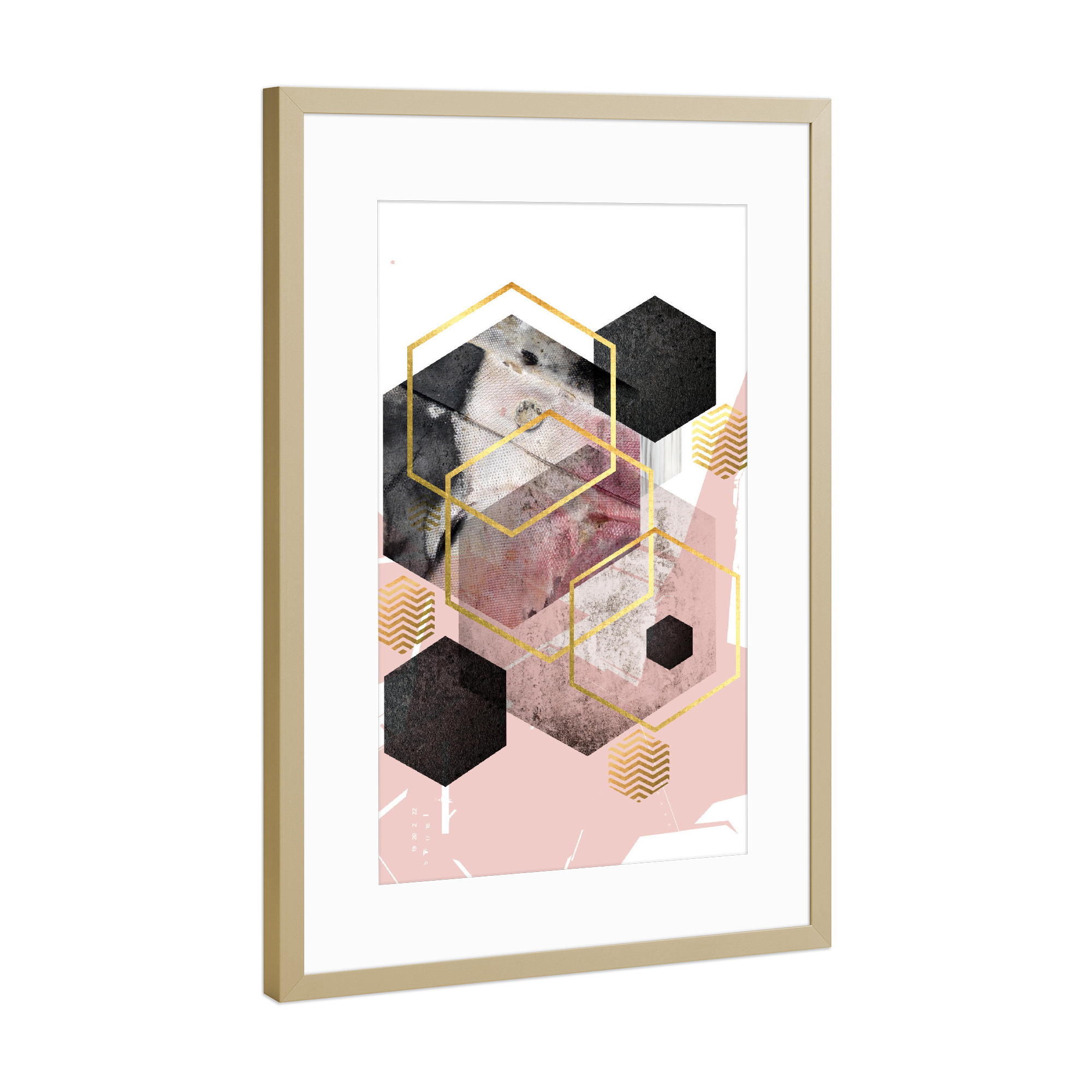 Poster mit Rahmen Gold "Abstract Hexagonal Geo" artboxONE - Abstrakt,Geometrie - Geometric,Abstract,Hexagonal,Rose,Gold