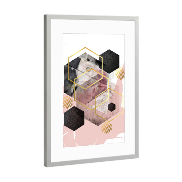 Poster mit Rahmen Silber "Abstract Hexagonal Geo" artboxONE - Abstrakt,Geometrie - Geometric,Abstract,Hexagonal,Rose,Gold