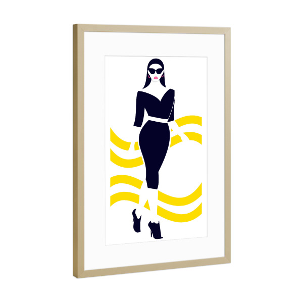 Poster mit Rahmen Gold "Black Dress" artboxONE - Fashion