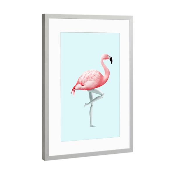 Poster mit Rahmen Silber "FLAMINGO MANNEQUIN" artboxONE - Tiere,Abstrakt,Fiktion
