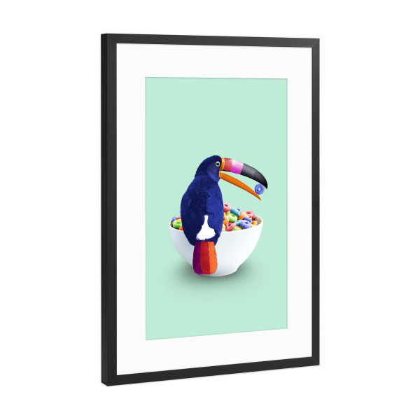 Poster mit Rahmen Schwarz (Metallic) "LOOP TOUCAN" artboxONE - Tiere,Essen & Trinken,Abstrakt,Fiktion
