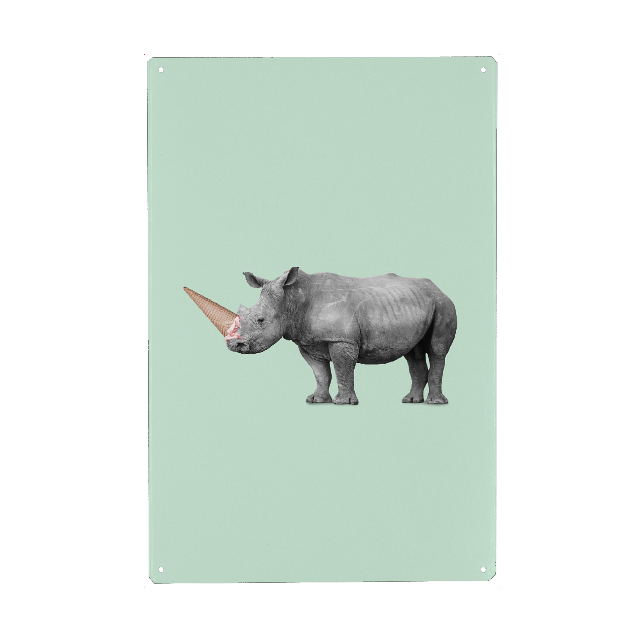 Holzbild "ICE CREAM RINO" artboxONE - Tiere,Essen & Trinken,Abstrakt,Reise / Afrika,Fiktion