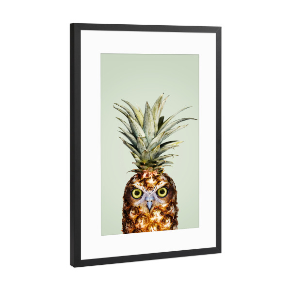 Poster mit Rahmen Schwarz (Metallic) "PINEAPPLE OWL" artboxONE - Natur,Tiere,Essen & Trinken,Abstrakt,Fiktion,Essen & Trinken / Obst & Gemüse