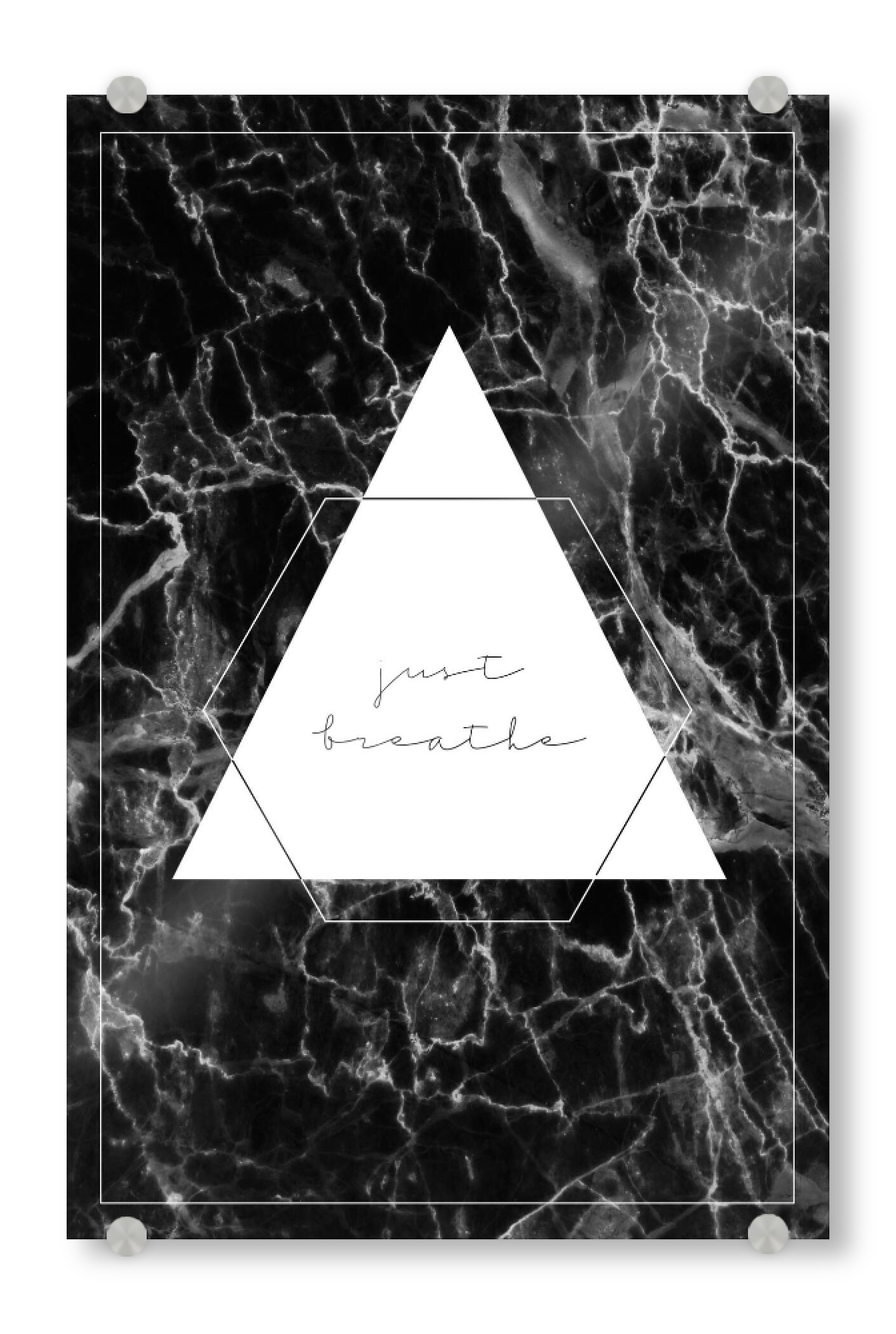 Acrylglasbild "Just breathe 3" artboxONE - Typografie,Menschen,Schwarzweiß,Geometrie,Liebe - Breathe,Atme,Soul,Love,Marmor,Geometrie