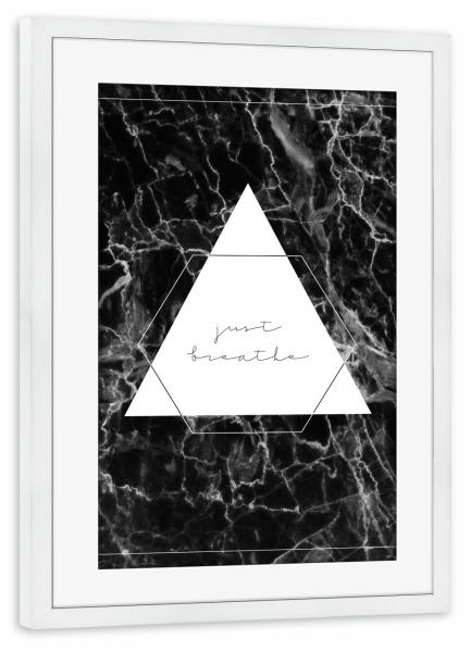 Poster mit Rahmen weiß "Just breathe 3" artboxONE - Typografie,Menschen,Schwarzweiß,Geometrie,Liebe - Breathe,Atme,Soul,Love,Marmor,Geometrie