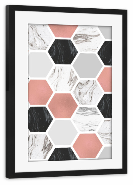 Poster mit Rahmen schwarz "Marble Rose Gold Geometric Pattern" artboxONE - Abstrakt,Schwarzweiß,Geometrie,Marmor