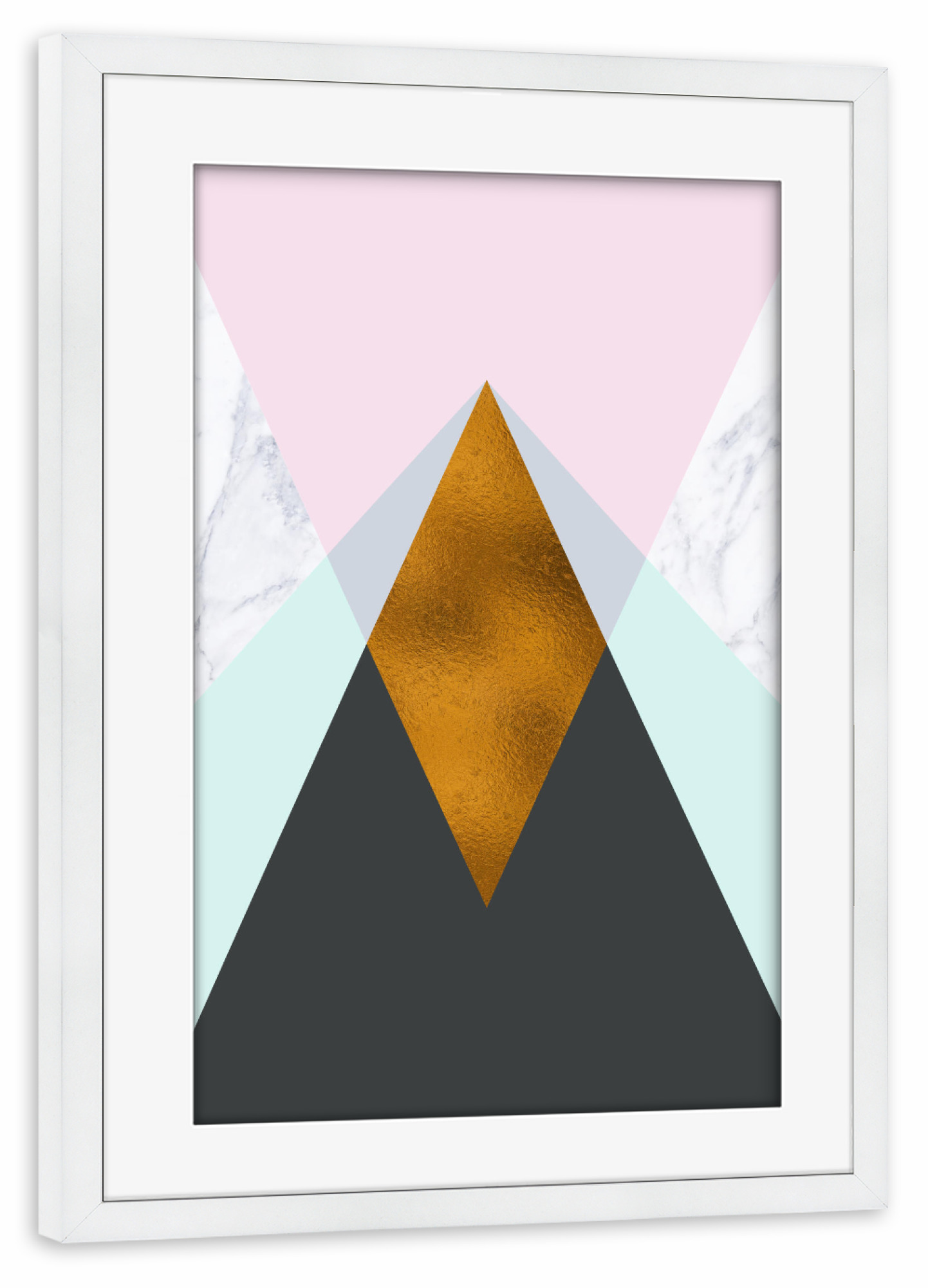 Poster mit Rahmen weiß "Geometric Mountain Peak" artboxONE - Geometrie,Marmor