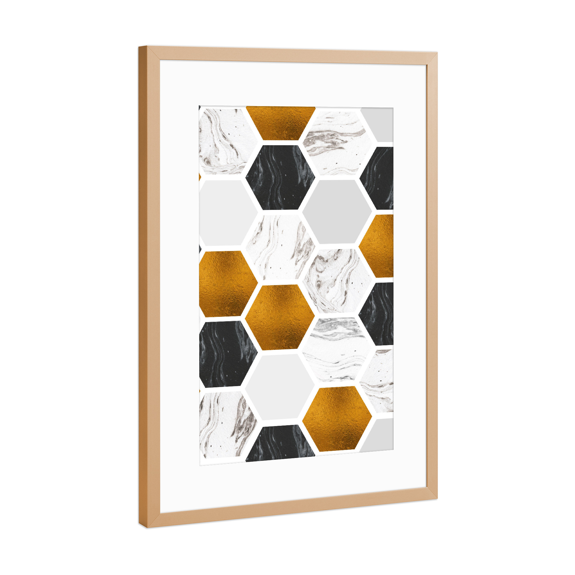 Poster mit Rahmen Kupfer "Bronze Marble Geometric Pattern" artboxONE - Abstrakt,Schwarzweiß,Geometrie,Marmor