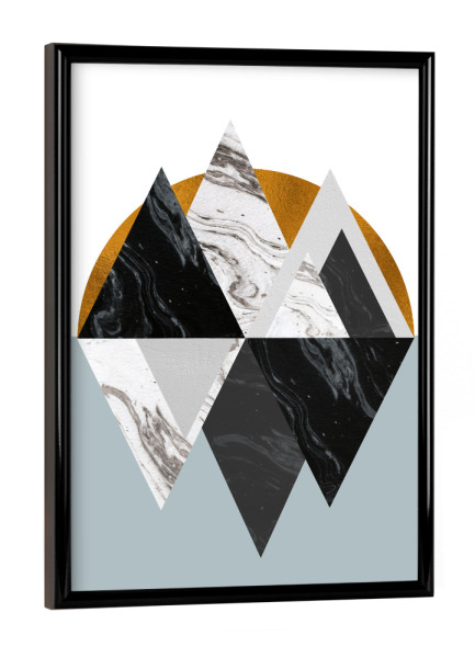 Poster mit schwarzem Rahmen "Geometric Mountain Landscape 2" artboxONE - Natur,Abstrakt,Schwarzweiß,Geometrie,Marmor
