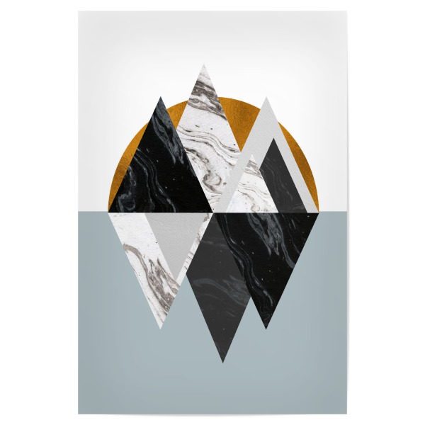 Poster 30x20 cm "Geometric Mountain Landscape 2" artboxONE - Natur,Abstrakt,Schwarzweiß,Geometrie,Marmor