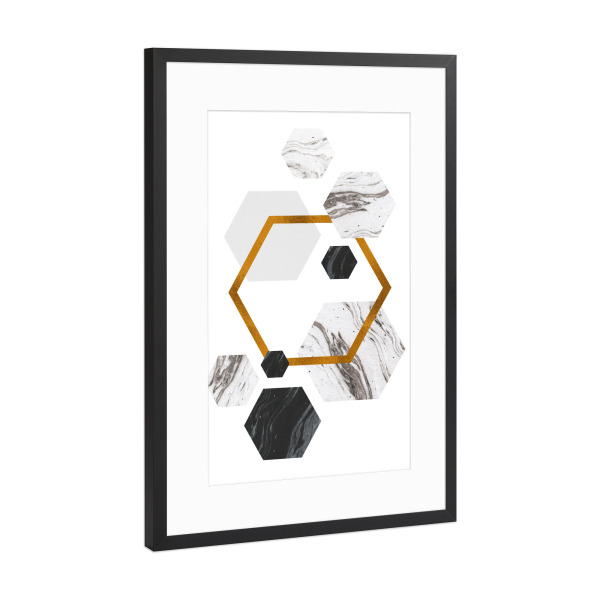 Poster mit Rahmen Schwarz (Metallic) "Marble Geometric Black White 2" artboxONE - Abstrakt,Schwarzweiß,Geometrie,Marmor