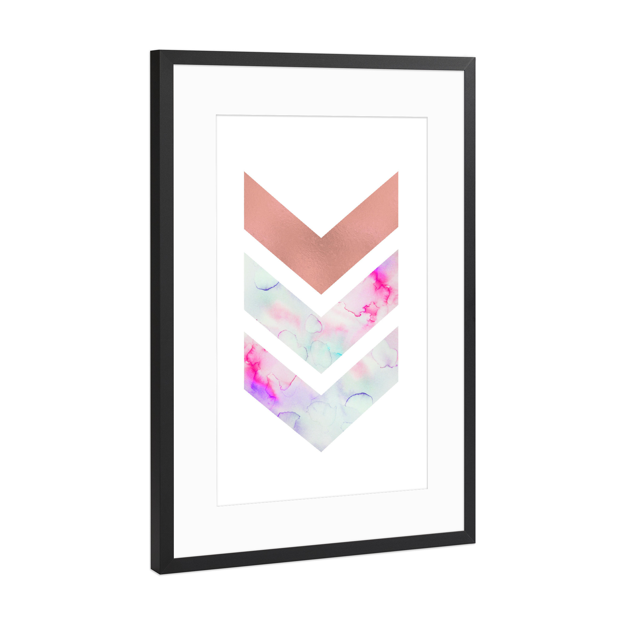 Poster mit Rahmen Schwarz (Metallic) "Rose Gold Geometric Pink Wall Art" artboxONE - Geometrie