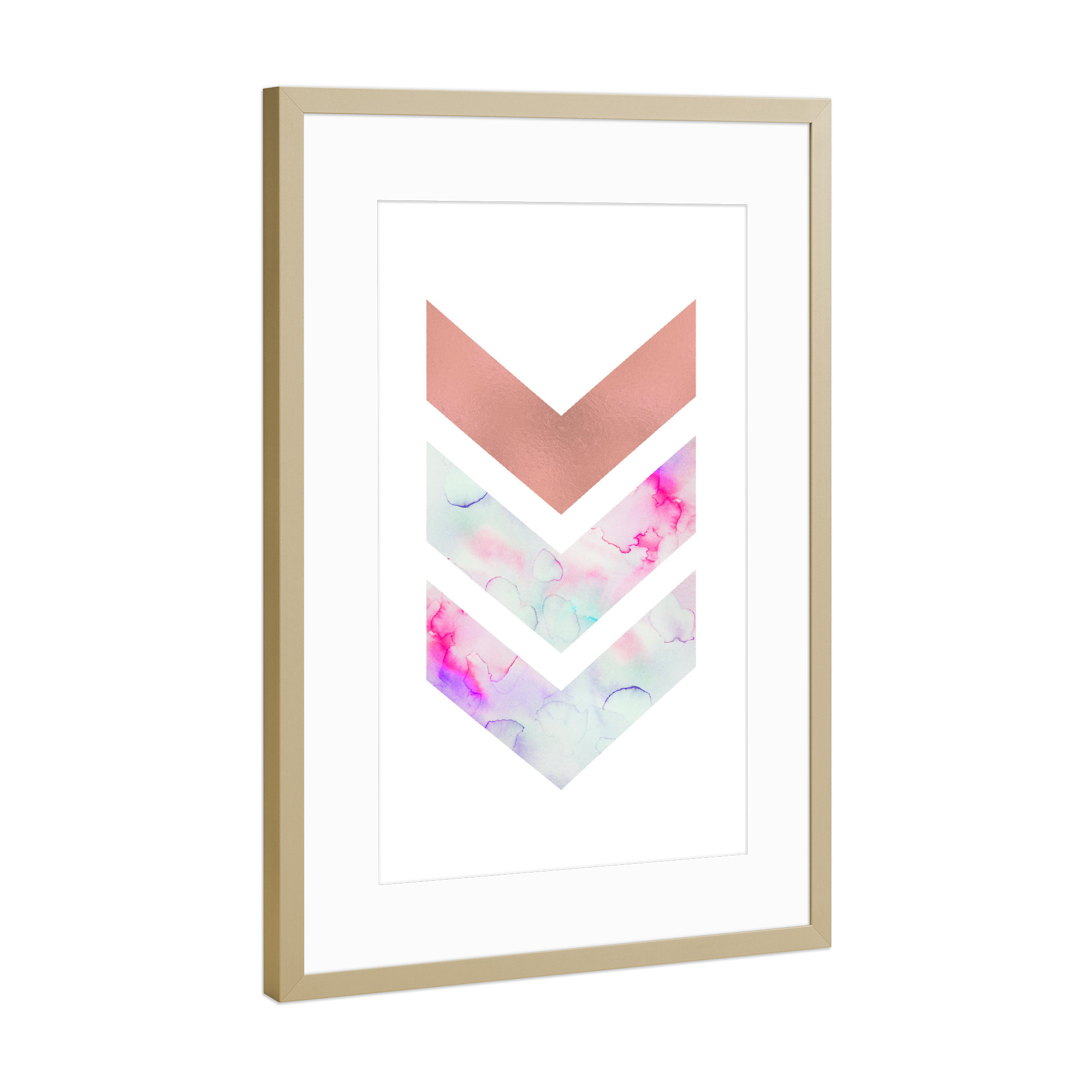 Poster mit Rahmen Gold "Rose Gold Geometric Pink Wall Art" artboxONE - Geometrie