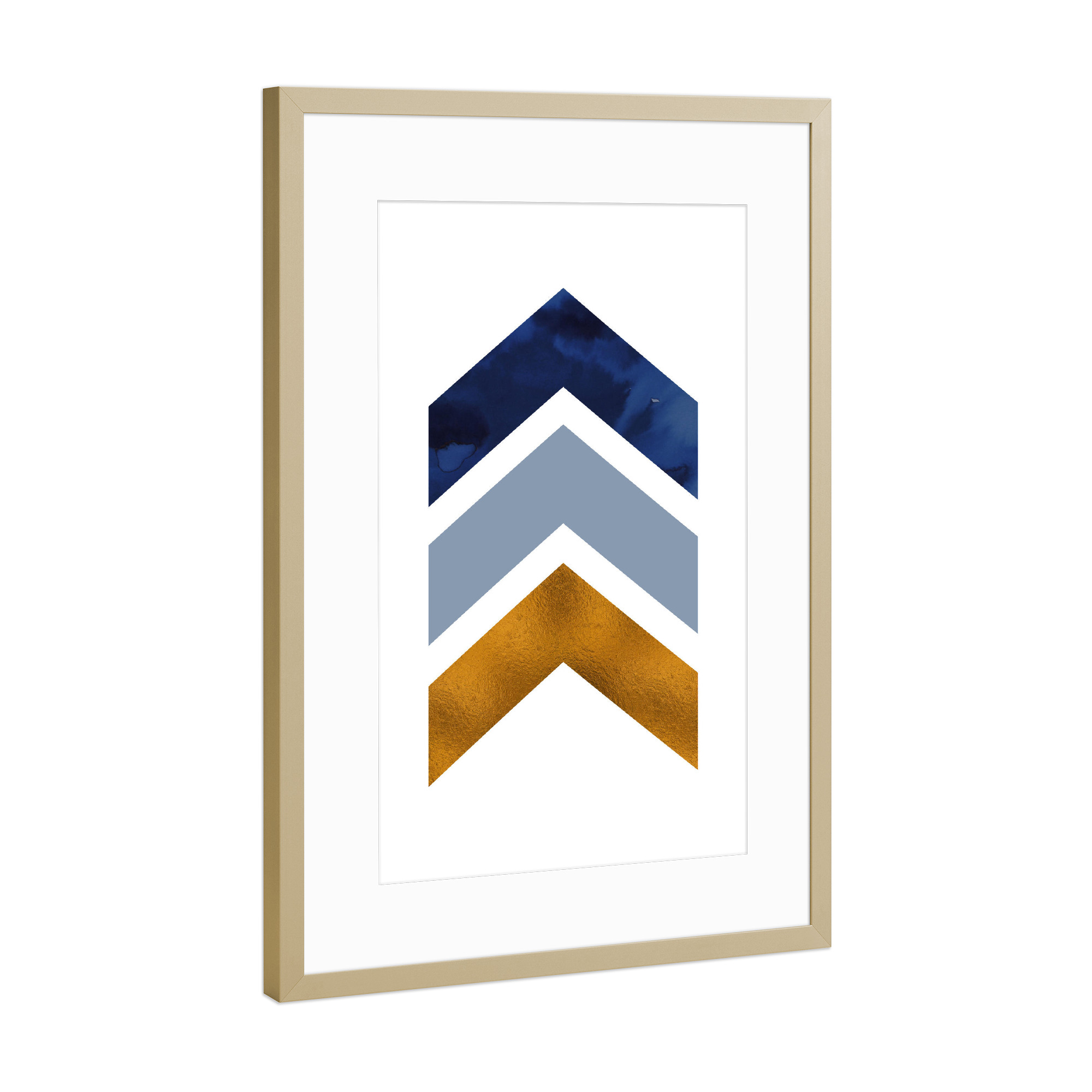 Poster mit Rahmen Gold "Bronze Foil Geometric Arrows Blue" artboxONE - Geometrie