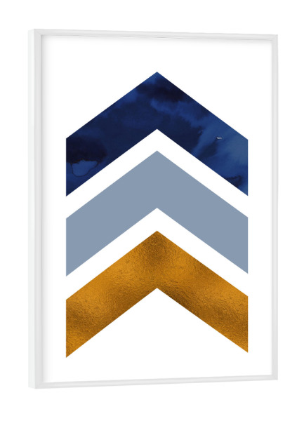 Poster mit weißem Rahmen "Bronze Foil Geometric Arrows Blue" artboxONE - Geometrie