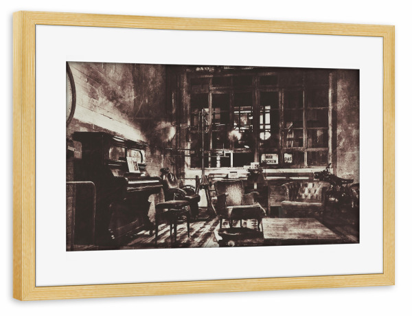 Poster mit Rahmen kiefer "Lost Place" artboxONE - Städte / Berlin,Reise,Schwarzweiß,Architektur,Männer - Loft,Lost place,Fabrikgebäude