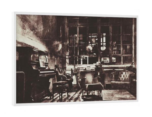 Poster mit weißem Rahmen "Lost Place" artboxONE - Städte / Berlin,Reise,Schwarzweiß,Architektur,Männer - Loft,Lost place,Fabrikgebäude