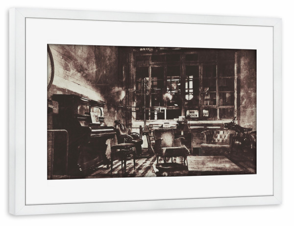 Poster mit Rahmen weiß "Lost Place" artboxONE - Städte / Berlin,Reise,Schwarzweiß,Architektur,Männer - Loft,Lost place,Fabrikgebäude