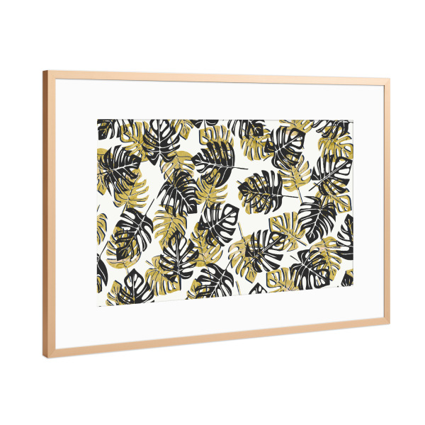 Poster mit Rahmen Kupfer "Black and Gold Monstera Leaves" artboxONE - Floral,Festivals