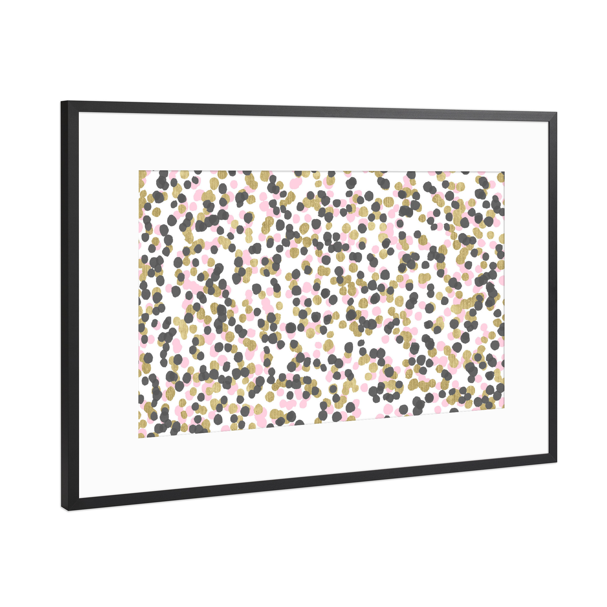 Poster mit Rahmen Schwarz (Metallic) "Pink and Gold Polka Dots" artboxONE - Abstrakt