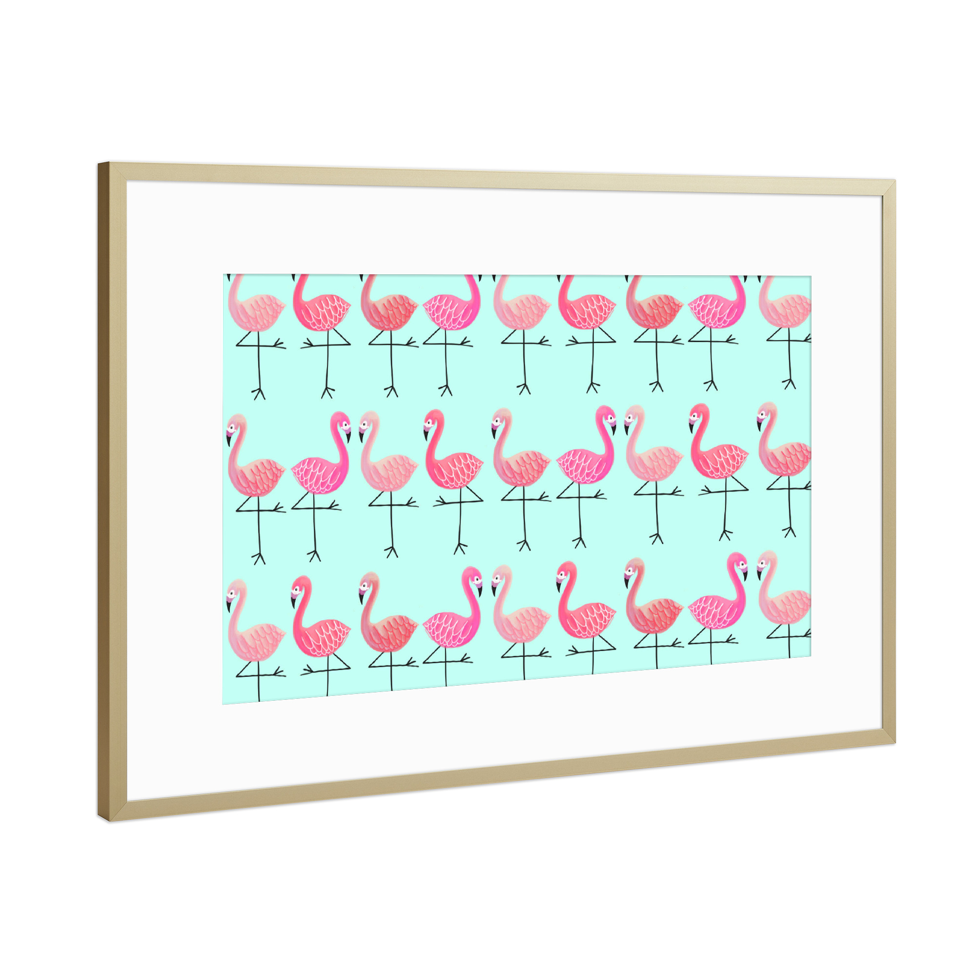 Poster mit Rahmen Gold "Flamingos 2" artboxONE - Tiere