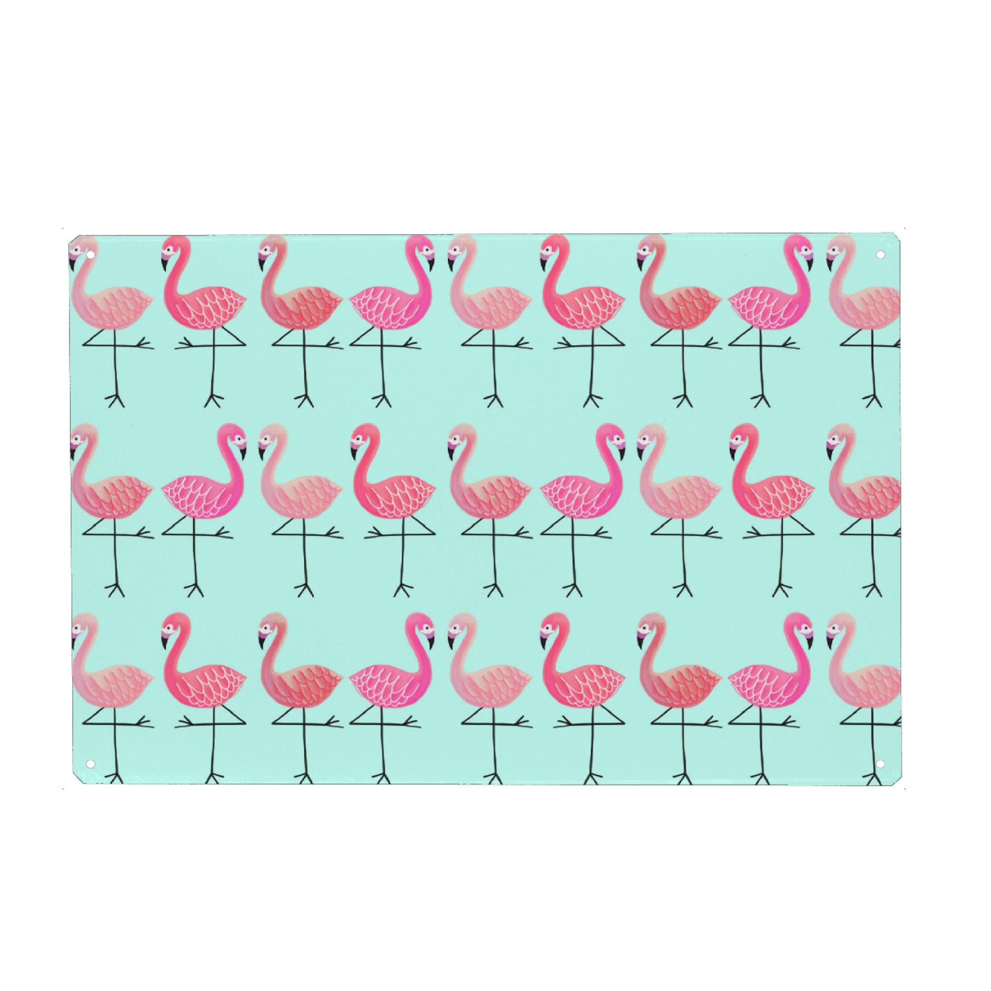 Metall Poster "Flamingos 2" artboxONE - Tiere - Flamingo,Pink,Bird,Summer,Trend,Blue,Vogel,Sommer,Animal,Exotisch,Exotic,Festival,Muster,Pattern