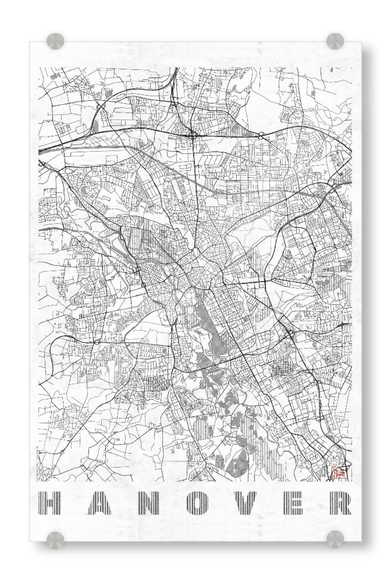 Acrylglasbild "Hanover, Deutschland Line" artboxONE - Städte,Schwarzweiß,Kartografie - Karte,Stadt,Straße,Plakat,Plan,Map,Street,Hanover,Deutschland