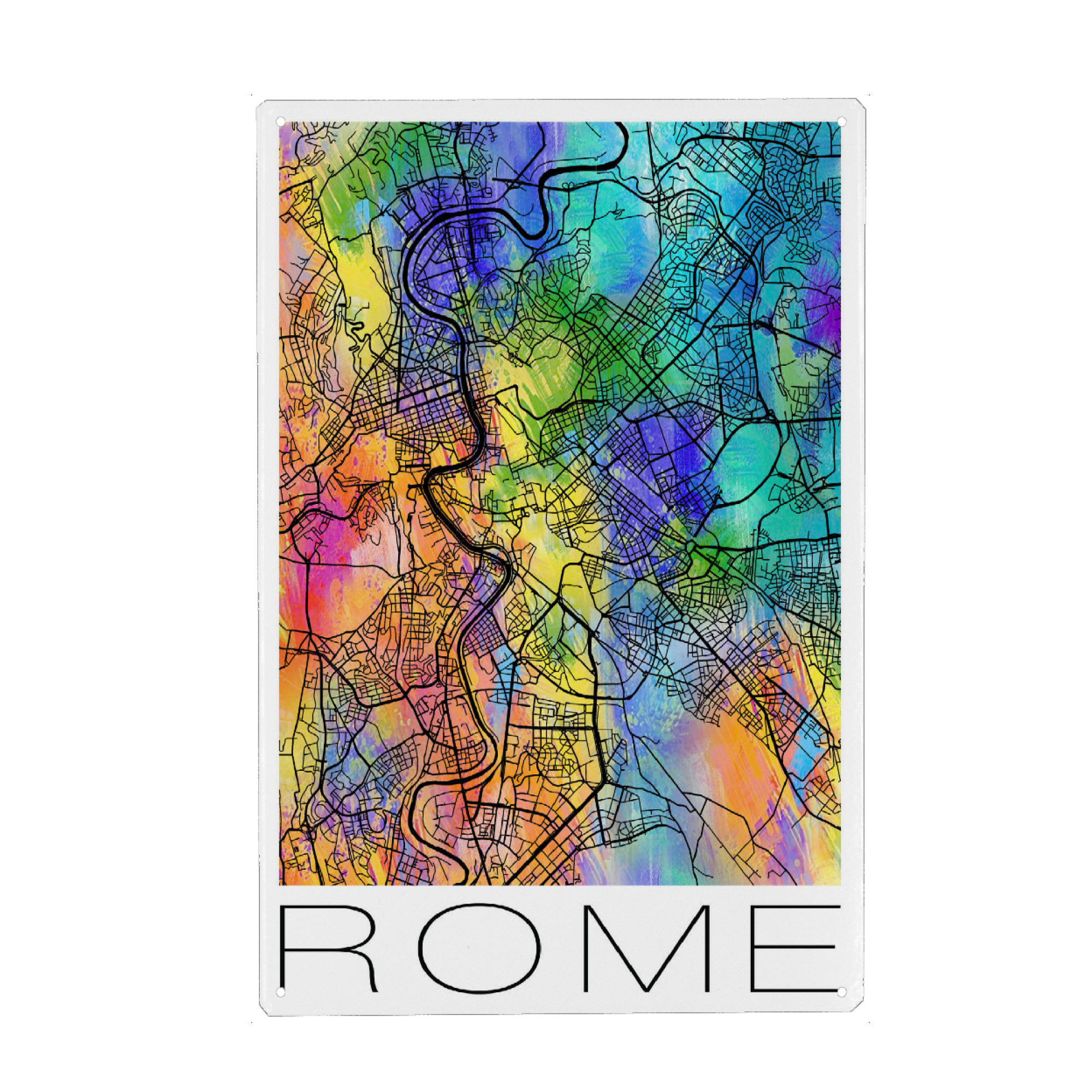 Metall Poster "Retro Map of Rome Italy" artboxONE - Städte,Reise,Städte / Rom - Retro,Karte,Rom,Italien,Aquarell,Straßenkarte - Blechschild