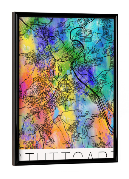 Poster mit schwarzem Rahmen "Retro Map of Stuttgart Germany" artboxONE - Städte,Reise,Städte / Stuttgart