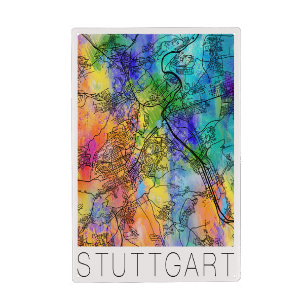 Metall Poster "Retro Map of Stuttgart Germany" artboxONE - Städte,Reise,Städte / Stuttgart - Retro,Karte,Stuttgart,Deutschland,Aquarell,Straßenkarte