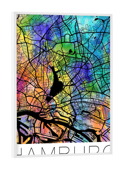 Poster mit weißem Rahmen "Retro Map of Hamburg Germany" artboxONE - Städte,Städte / Hamburg,Reise - Retro,Karte,Hamburg,Deutschland,Straßenkarte