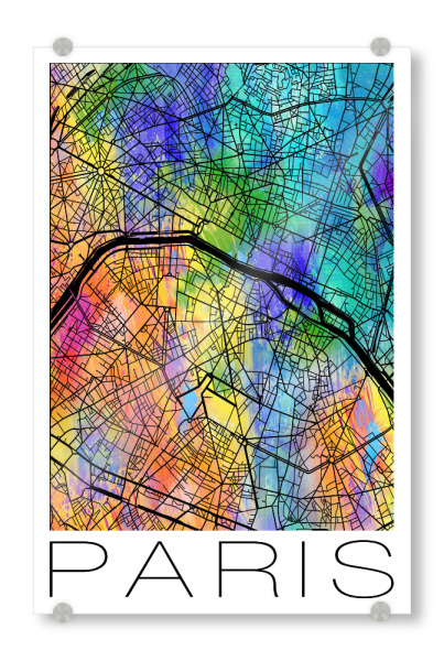 Acrylglasbild "A Retro Map of Paris" artboxONE - Städte,Reise,Städte / Paris - Retro,Karte,Paris,Frankreich,Aquarell,Straßenkarte