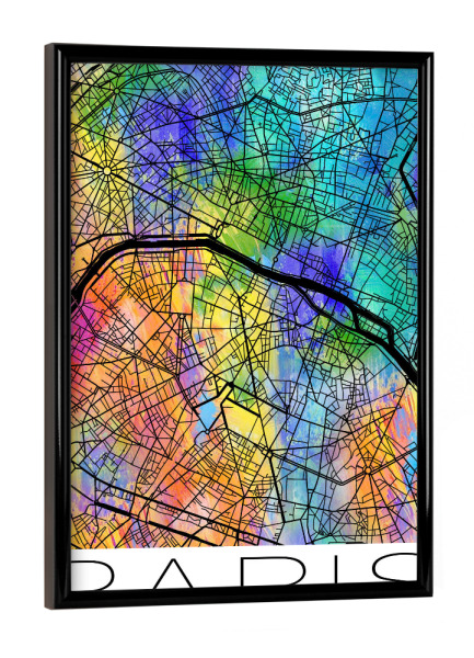 Poster mit schwarzem Rahmen "A Retro Map of Paris" artboxONE - Städte,Reise,Städte / Paris - Retro,Karte,Paris,Frankreich,Aquarell,Straßenkarte