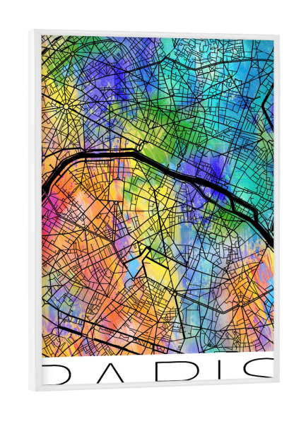 Poster mit weißem Rahmen "A Retro Map of Paris" artboxONE - Städte,Reise,Städte / Paris - Retro,Karte,Paris,Frankreich,Aquarell,Straßenkarte