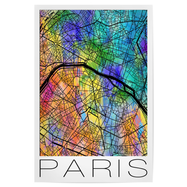 Poster "A Retro Map of Paris" artboxONE - Städte,Reise,Städte / Paris - Retro,Karte,Paris,Frankreich,Aquarell,Straßenkarte