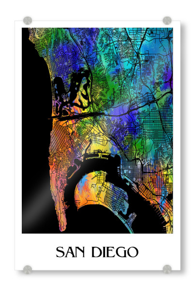 Acrylglasbild "Retro Map of San Diego" artboxONE - Städte,Reise,Städte / Weitere - Retro,Karte,San diego,Kalifornien,Aquarell