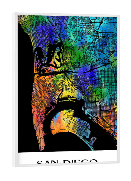 Poster mit weißem Rahmen "Retro Map of San Diego" artboxONE - Städte,Reise,Städte / Weitere - Retro,Karte,San diego,Kalifornien,Aquarell