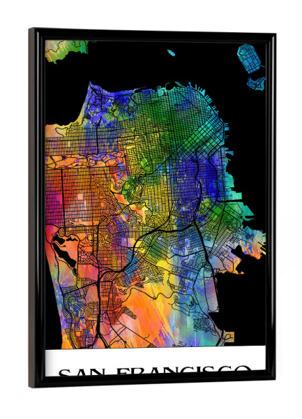 Poster mit schwarzem Rahmen "Retro Map of San Francisco" artboxONE - Städte,Reise,Städte / San Francisco - Retro,Karte,Chicago,Illinois,Usa,Aquarell