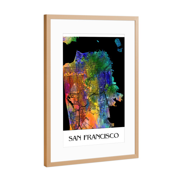 Poster mit Rahmen Kupfer "Retro Map of San Francisco" artboxONE - Städte,Reise,Städte / San Francisco - Retro,Karte,Chicago,Illinois,Usa,Aquarell