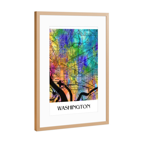 Poster mit Rahmen Kupfer "Retro Map of Washington" artboxONE - Städte,Reise,Städte / Weitere - Retro,Karte,New york,Manhattan,Aquarell