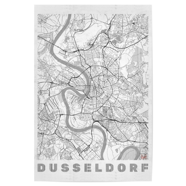 Poster "Dusseldorf, Deutschland Line" artboxONE - Städte,Schwarzweiß,Städte / Düsseldorf,Kartografie