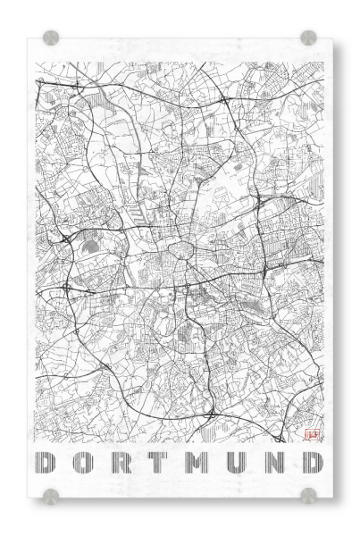 Acrylglasbild "Dortmund, Deutschland Line" artboxONE - Städte,Schwarzweiß,Kartografie - Karte,Stadt,Straße,Plakat,Plan,Map,Street,Dortmund,Deutschland