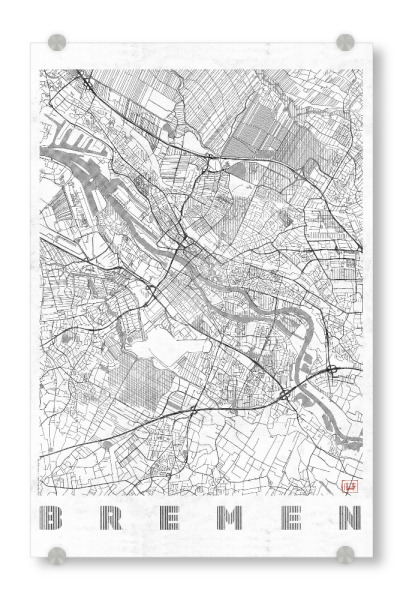 Acrylglasbild "Bremen, Deutschland Line" artboxONE - Städte,Schwarzweiß,Kartografie - Karte,Stadt,Straße,Plakat,Plan,Map,Street,Bremen,Deutschland
