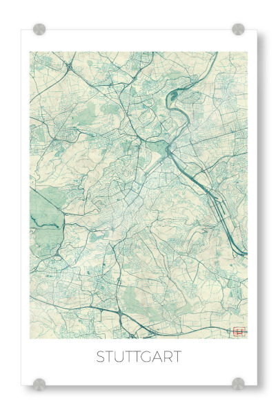 Acrylglasbild "Stuttgart, Deutschland Blue" artboxONE - Städte,Städte / Stuttgart,Kartografie