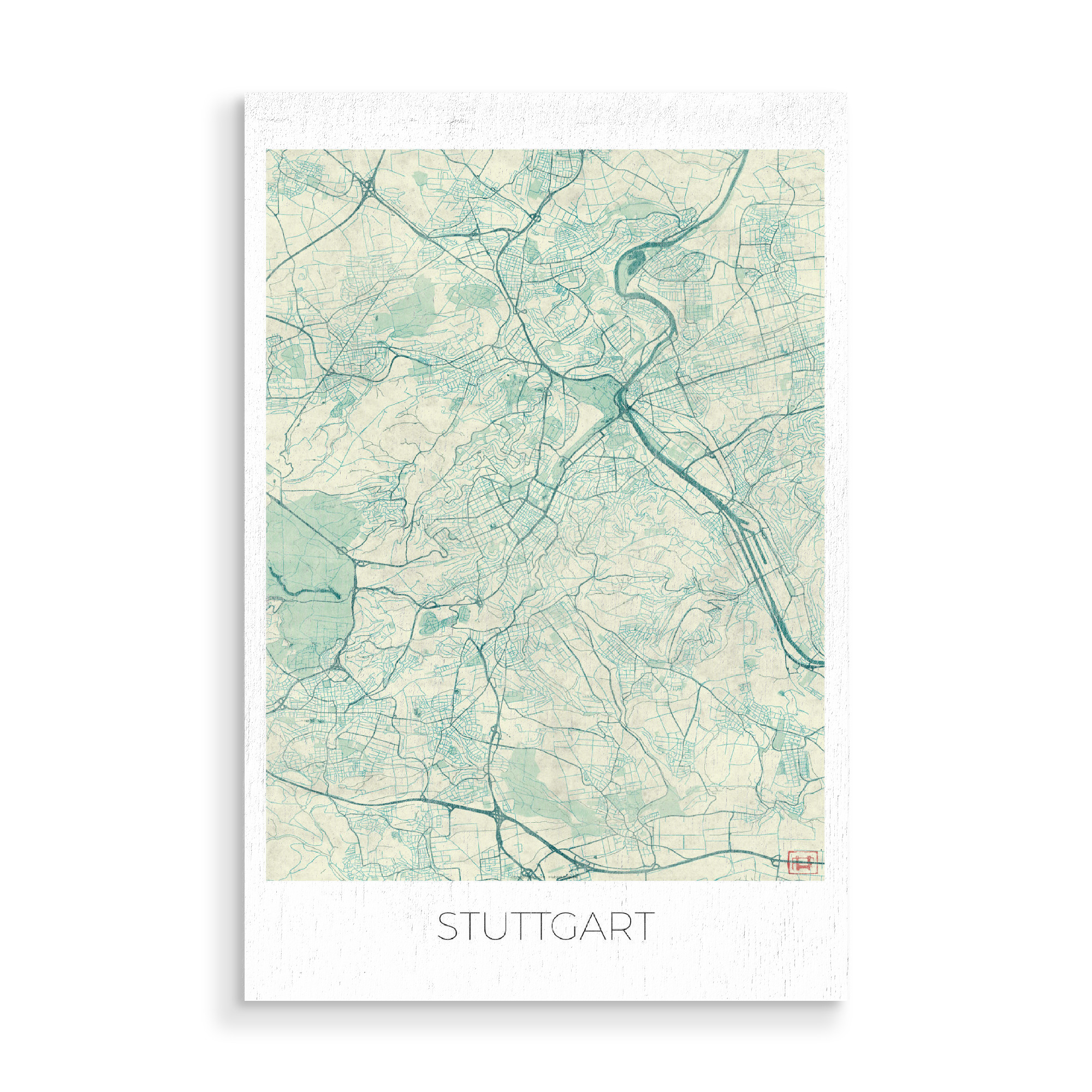 Holzbild "Stuttgart, Deutschland Blue" artboxONE - Städte,Städte / Stuttgart,Kartografie